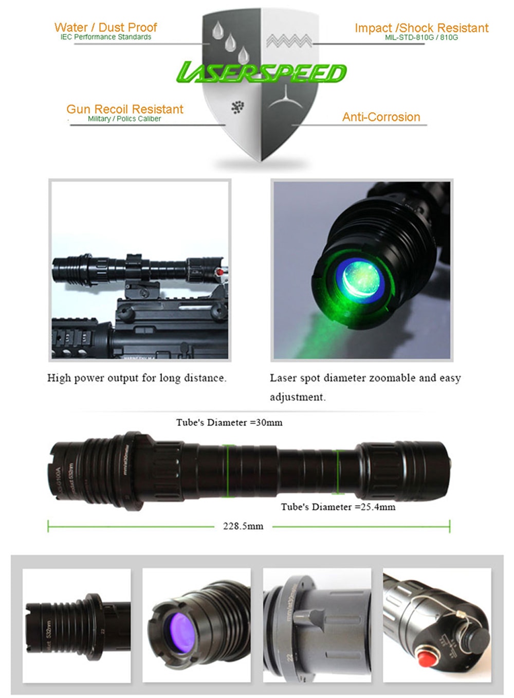 Adjustable 100mw Hunting Picatinny rail Green Laser Designator