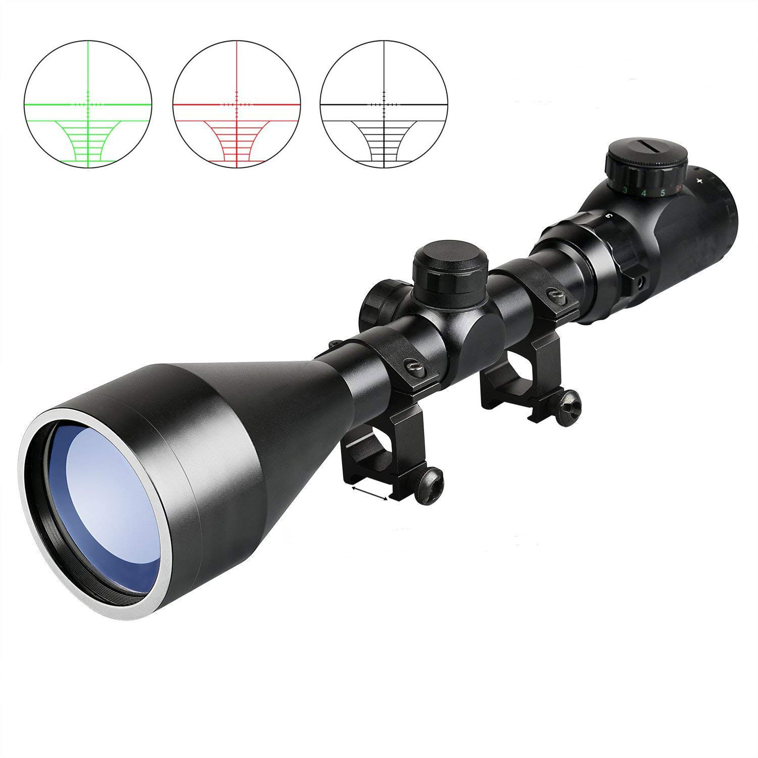 Rifle Scope Red and Green Mildot Illuminated Hunting Optics with Free Mounts1 BeamQ Laser